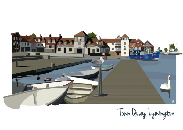 Pack of 5 postcards (Town Quay, Lymington)