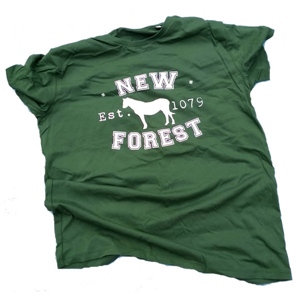 Men's T-shirt - Classic New Forest Pony silhouette (White print on Bottle Green T-shirt)