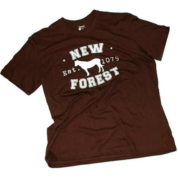 Men's T-shirt - Classic New Forest Pony silhouette (White print on Chestnut Brown T-shirt)