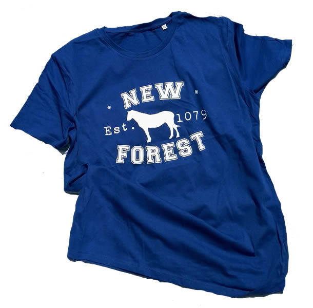 Men's T-shirt - Classic New Forest Pony silhouette (White print on Mid Blue T-shirt)