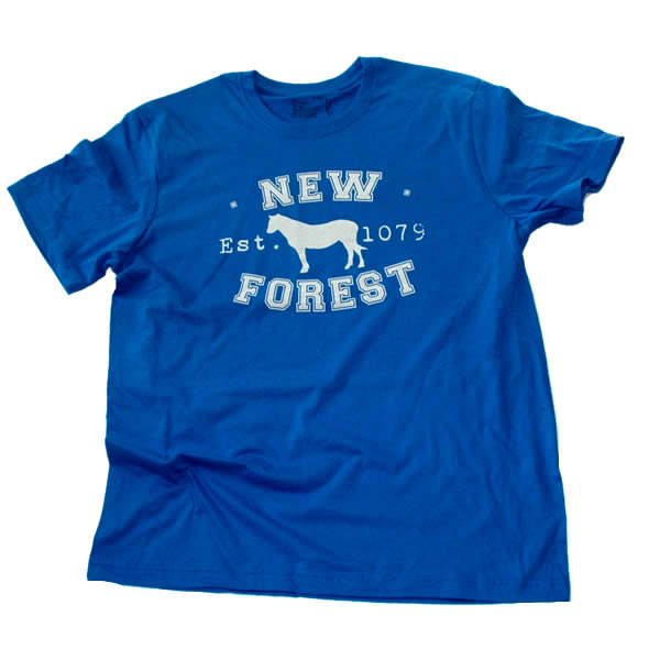 Men's T-shirt - Classic New Forest Pony silhouette (White print on Royal Blue T-shirt)