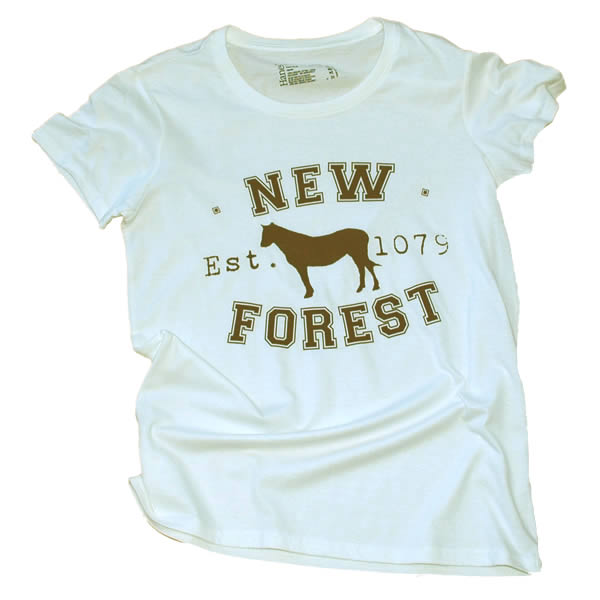 Women's T-shirt - Classic New Forest Pony silhouette (Chestnut brown print on White T-shirt)